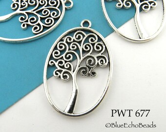 4 pcs - 40mm Large Oval Tree of Life Pewter Charm, Focal Pendant (PWT 677) BlueEchoBeads