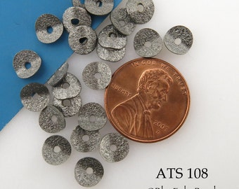 18 pcs - Dark Antique Silver Potato Chip Beads, 6mm, Corn Flake Beads, Wavy Disks (ATS 108) BlueEchoBeads