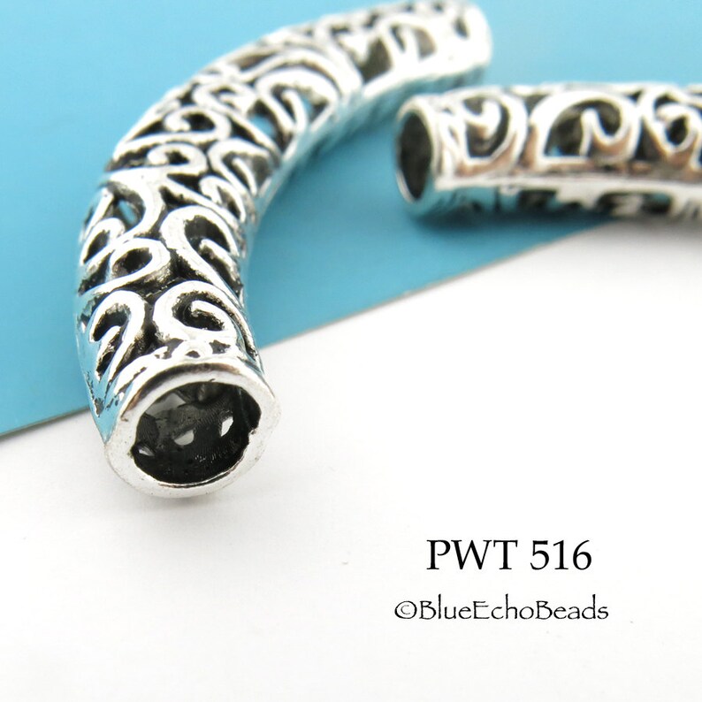 Large Curved Pewter Tube Bead Hollow Tube Bead Silver Tone Etsy