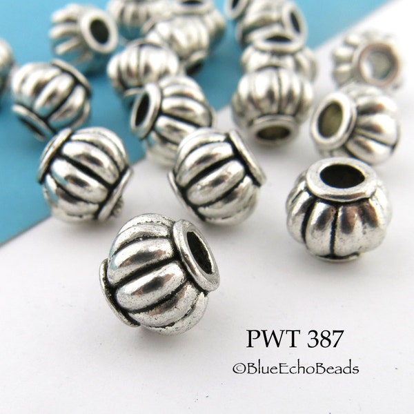 8 pcs - 9mm Pewter Beads, Silver Tone Round Coragatd Beads, 1.5mm Hole (PWT 771) BlueEchoBeads