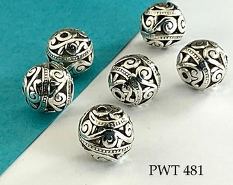 3 pcs - Hollow Pewter Beads with Spirals, Silver Tone, 14mm Bead, 2mm Hole (PWT 481) BlueEchoBeads