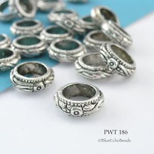 12 pcs Large Hole Bead, Pewter Ring, Floral Detail, Silver Tone, 11mm Bead, 7mm Hole PWT 186 BlueEchoBeads image 1