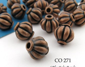 14 pcs - 8mm Antique Copper Melon Bead, Spacer Bead, 1.5mm Hole (CO 271) BlueEchoBeads