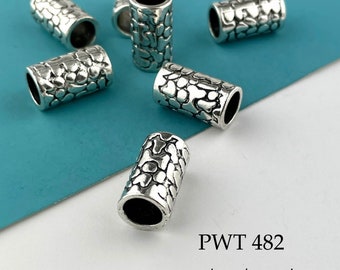 4 pcs - 19mm Large Hole Pewter Tube Beads, Silver Tone, 19 x 11mm Bead, 8mm Hole (PWT 482) BlueEchoBeads