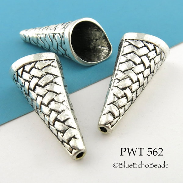 2 pcs - Extra Large Pewter, Silver Tone, Interwoven Cone Bead Cap, 40mm (PWT 562) BlueEchoBeads