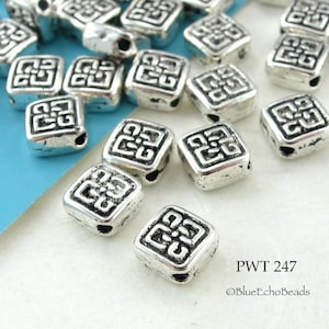 25 pcs - 6mm Small Celtic Square Beads, Diamond Pewter Bead, Silver Tone, 1mm Hole (PWT 247) BlueEchoBeads