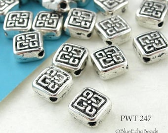 25 pcs - 6mm Small Celtic Square Beads, Diamond Pewter Bead, Silver Tone, 1mm Hole (PWT 247) BlueEchoBeads