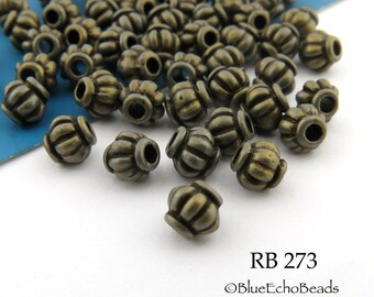 48 pcs - 4mm Antiqued Brass Hub Spacer Beads, Small Antique Brass Bronze Beads, Hole 1mm (RB 273)  BlueEchoBeads