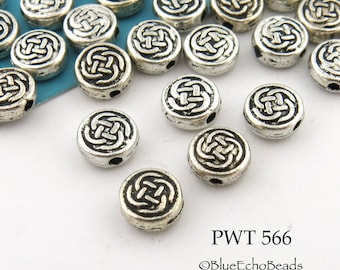 20 pcs - 7mm Small Celtic Coin Pewter Bead Silver Tone, 1mm Hole (PWT 566) BlueEchoBeads