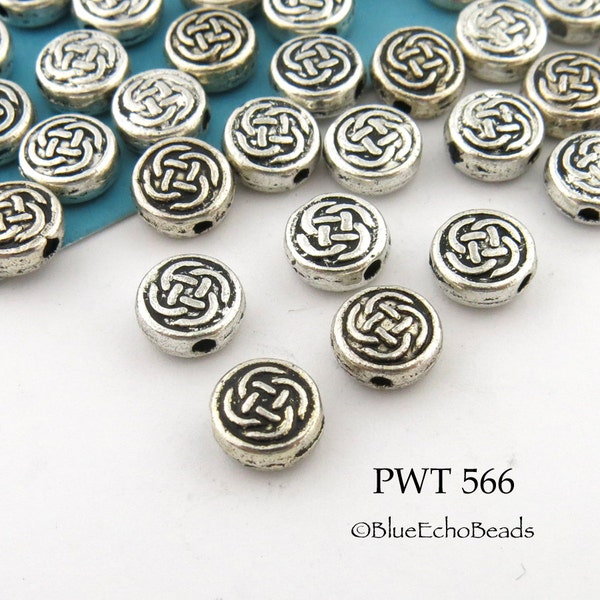 20 pcs - 7mm Small Celtic Coin Pewter Bead Silver Tone, 1mm Hole (PWT 566) BlueEchoBeads