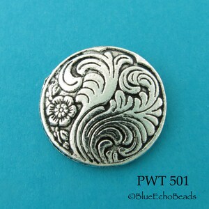 6 pcs 5/8 Floral Swirl Pewter Button, 17mm Shank Button, Silver Tone PWT 501 Blue Echo Beads image 2