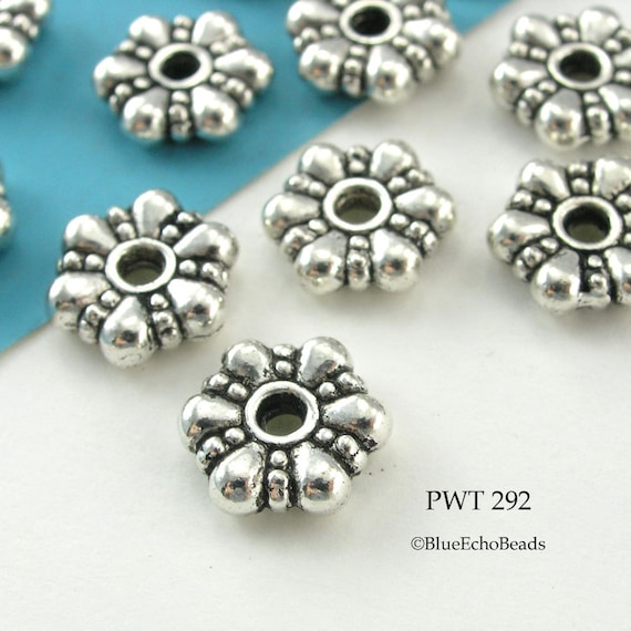 15 pcs 11mm Large Pewter Flower Rondelle Beads Antiqued | Etsy