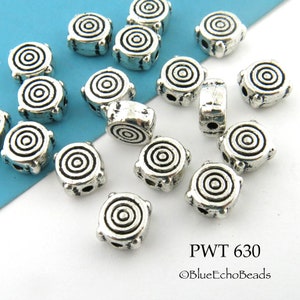 20 pcs - 6mm Small Pewter Thick Spiral Beads, Disk, Silver Tone, Hole 1.3mm (PWT 630) BlueEchoBeads