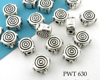 20 pcs - 6mm Small Pewter Thick Spiral Beads, Disk, Silver Tone, Hole 1.3mm (PWT 630) BlueEchoBeads
