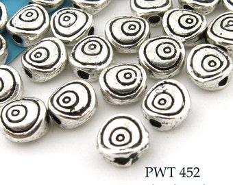 Small Pewter Spiral Beads, 6mm Disk, Silver Tone, 1mm Hole (PWT 452) 40 pcs BlueEchoBeads