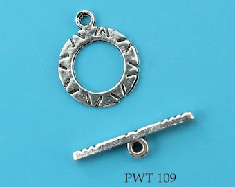 6 sets - 16mm Flat Pewter Toggle, Pewter Clasp, Silver Tone (PWT 109) BlueEchoBeads
