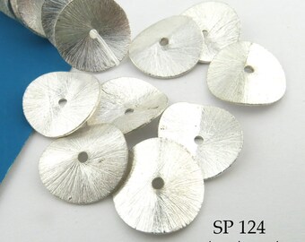 8 pcs - 16mm Potato Chip Beads, Corn Flake Beads, Brushed Silver Plated, Large Wavy Disks (SP 124) BlueEchoBeads