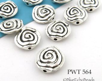 10 pcs - Pewter Spiral Beads, Antique Silver, Antiqued Silver, 11 mm Bead, 1mm Hole (PWT 564) BlueEchoBeads