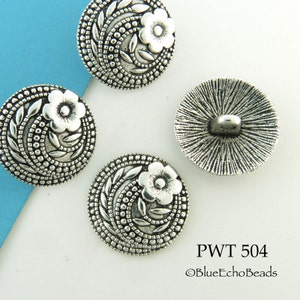 5/8" Flower Pewter Button, 17mm Silver Tone Button (PWT 504) 6 pcs BlueEchoBeads