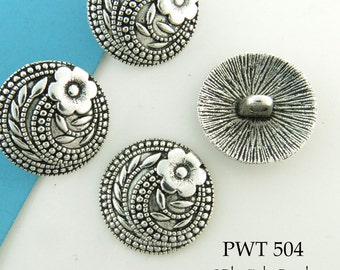 5/8" Flower Pewter Button, 17mm Silver Tone Button (PWT 504) 6 pcs BlueEchoBeads