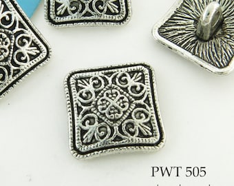 6 pcs - 13mm Square Pewter Button, Silver Tone (PWT 505) Blue Echo Beads
