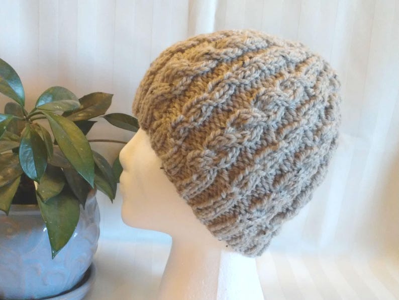Beanies for Men Natural Beige Tweed WoolAcrylic Cable Beanie Beanies for Women. Womens Hats Beige w bits of Black Tweed Mens Hats