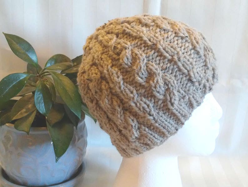 Beanies for Men Natural Beige Tweed WoolAcrylic Cable Beanie Beanies for Women. Womens Hats Beige w bits of Black Tweed Mens Hats