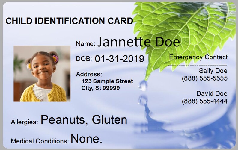 Child Identification Card - Etsy