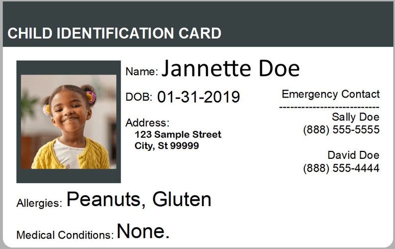 Child Identification Card - Etsy