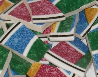 Multi colored Abstract Design Mosaic Tiles cut from plates B4