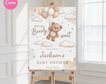 Brown Bear Baby Shower Welcome Sign: Editable Template (Digital Download)
