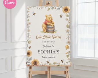 Winnie de Poeh-welkomstbord babyshower: vintage aquarel (digitale download, 24 x 36")