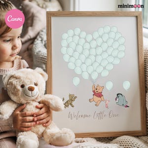 Winnie the Pooh Baby Shower Signature Guest Book, Blue Balloons Winnie and Friends Baby Shower Alternative Guest Book, Printable Wall Art