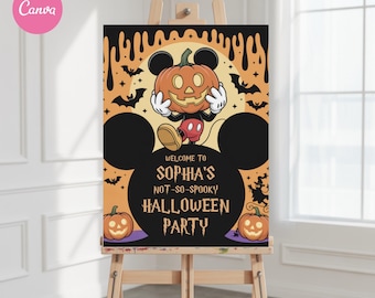 Bewerkbaar Halloween-welkomstbord, decorsjabloon spookachtig feest, afdrukbare bannerposter of tuinbord, digitale download canva