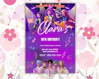 Kpop Demon Hunters Birthday Invitation, Editable Canva Template, Huntrix Golden Party, Printable Birthday Party Invite Digital Download