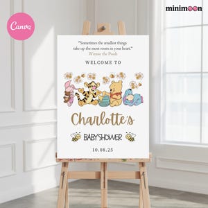 Winnie the Pooh Baby Shower Welcome Sign, Entrance Door Decor Editable Canva Template, Printable, Digital
