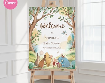 Winnie de Poeh-welkomstbord babyshower: vintage aquarel (digitale download)