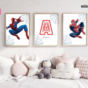 Set di 3 stampe a tema Spiderman, decorazioni per la cameretta dei bambini, stampe personalizzate per bambini piccoli, poster digitali con nome personalizzato, decorazioni per la cameretta dei bambini