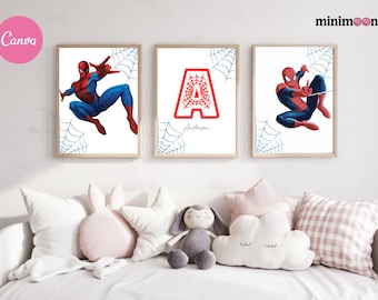 Spiderman Nursery Decor: Personalized Superhero Prints, Set of 3 (Digital Download)