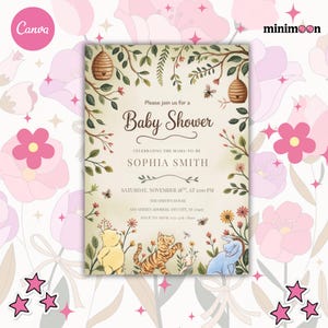 Classic Winnie the Pooh Baby Shower Invite, Winnie the Pooh Baby Shower, Winnie the Pooh Baby Shower, Editable Template, Printable Invite