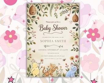 Winnie the Pooh Baby Shower Invitation: Editable Canva Template (Digital Download)