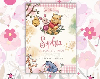 Sjabloon verjaardagsuitnodiging Winnie de Poeh: bewerkbare uitnodiging (digitale download)