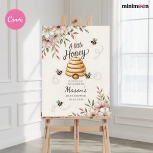 A Little Honey Is On The Way Baby Shower Welcome Sign Template, Bee Baby Shower Sign, Honey Baby Shower, A Little Honey Is On The Way Sign
