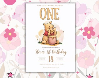 Winnie de Poeh-verjaardagsuitnodiging: neutrale babyshoweruitnodiging (digitale download, 5 x 7)