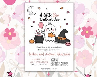 Roze A Little Boo-babyshoweruitnodigingsbundel: Halloween-thema voor meisjes (digitale download)