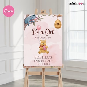 Kubuś Puchatek Baby Shower Welcome Sign, Mały Hunny jest w drodze, Tablica z pianki, Niestandardowy edytowalny plakat powitalny Baby Shower