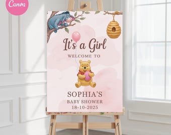 Winnie the Pooh Baby Shower Welcome Sign: Editable A Little Hunny Poster (Digital Download)