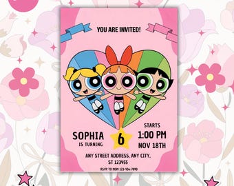 Powerpuff Girls Birthday Invitation: Editable Canva Template (Digital)