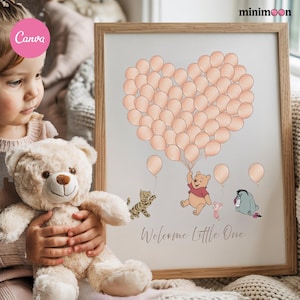 Winnie the Pooh Baby Shower Signature Guest Book, Beige Balloons Winnie and Friends Baby Shower Alternative Guest Book, Printable Wall Art