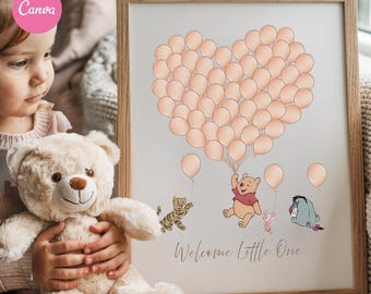 Winnie the Pooh Baby Shower Guest Book: Beige Balloons Signature Wall Art (Printable)